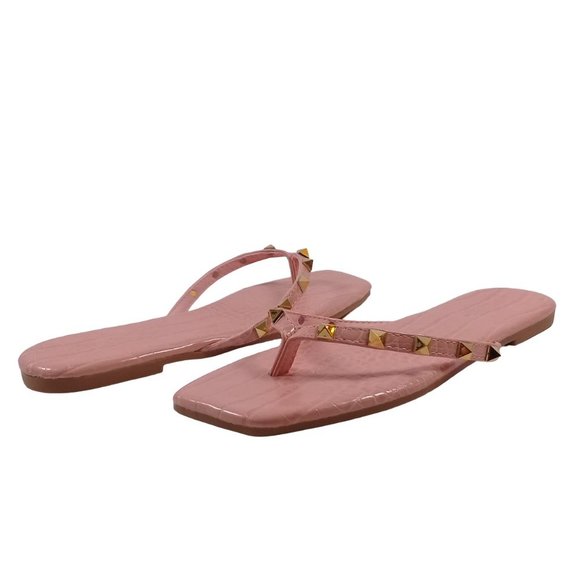 Charlotte Womens NEW Pink Crocodile Gold Studded Jelly Flip Flop Thong Sandals 6 - Picture 12 of 12